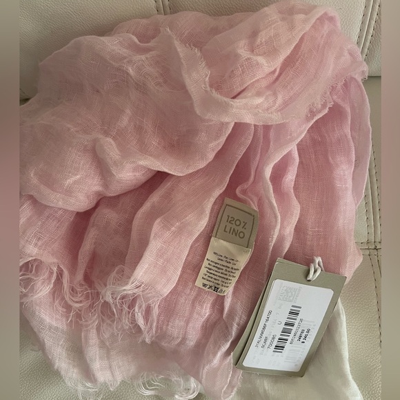 NWT $240.00 120% Lino Made Italy Pink Scarf Wrap Natural Luxury - Picture 2 of 11